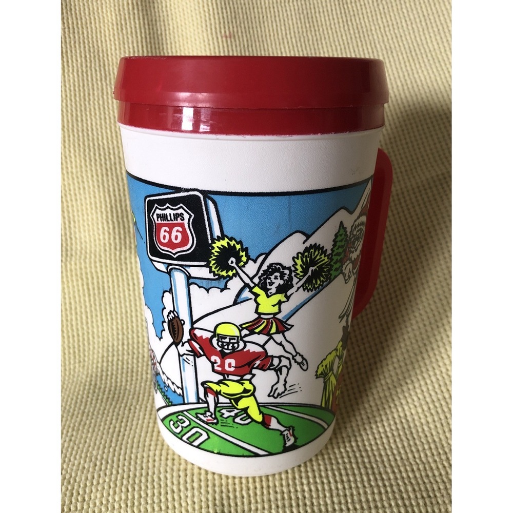 Vtg Aladdin Phillips 66 Gas Oil Insulated Travel Mug w/ Lid 34 oz Multi Holidays